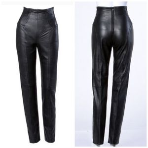 Michael Hoban Genuine Leather High Waisted Pants Black Skinny Pants.